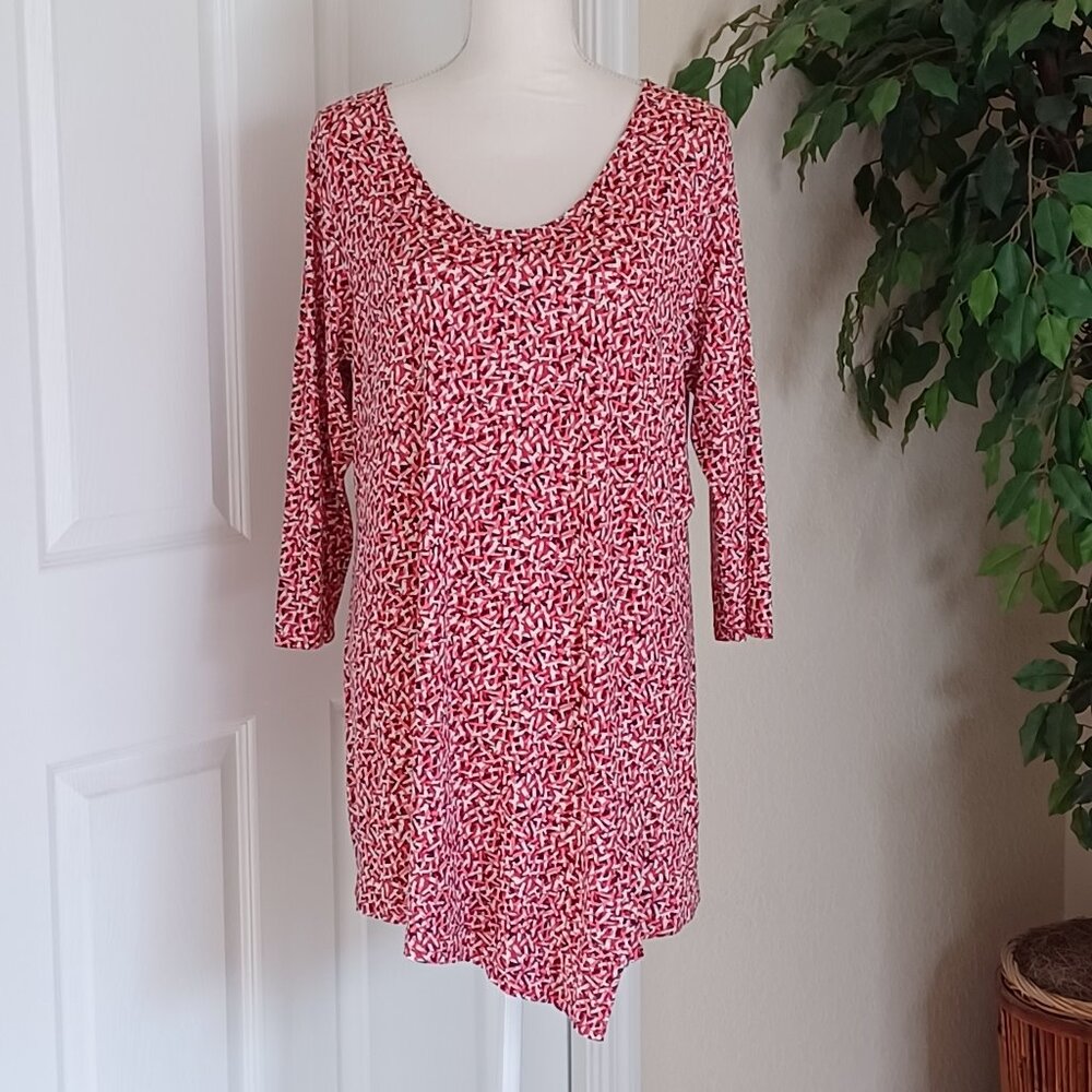 EUC J. Jill Wearever Red Confetti Print Asymmetrical Tunic Top Size Medium